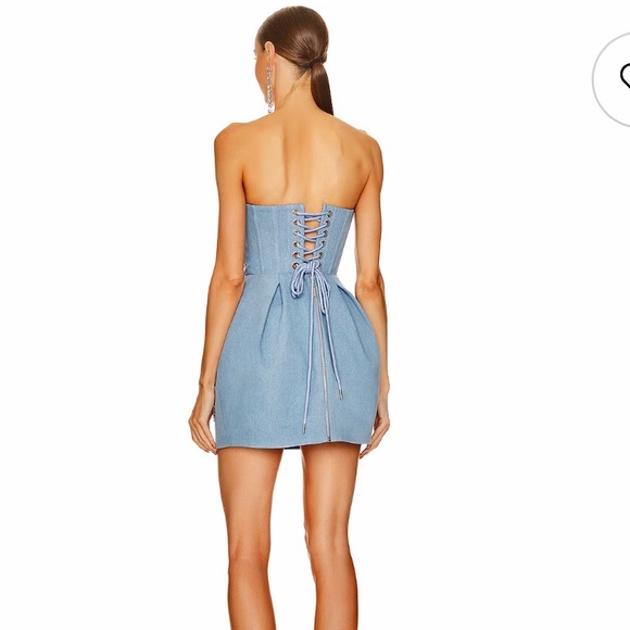 Bronx and Banco - Maraya Denim jean Blue Diamond Embellished Mini Dress- Revolve - Picture 4 of 7